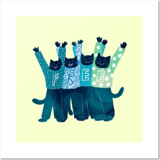 The four CUTE black cats celebrate being FREE and FREEDOM Posters and Art